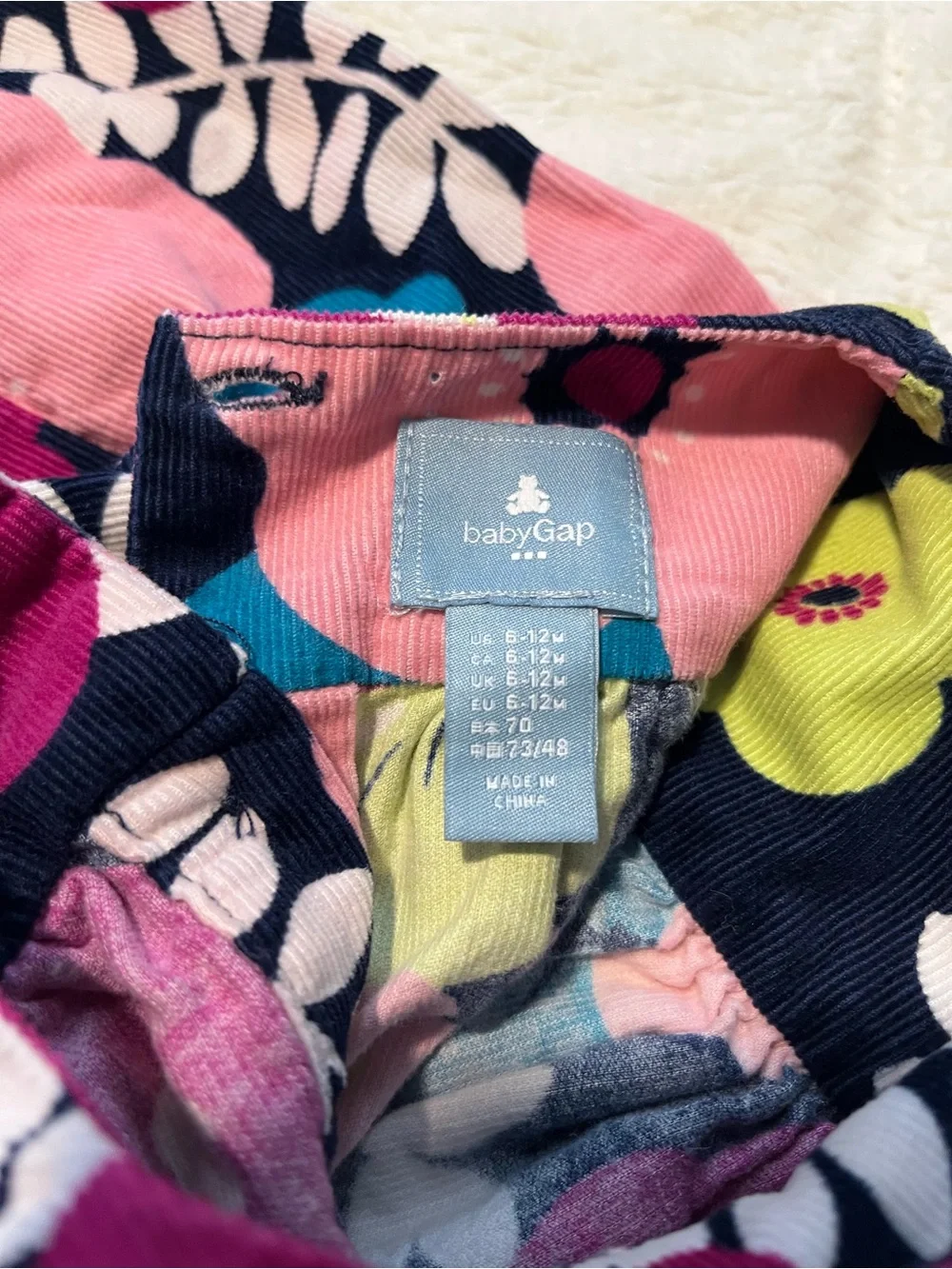 BabyGap Girls Corduroy Swing Top 6-12 Months Bright Floral Cottage Fall Winter